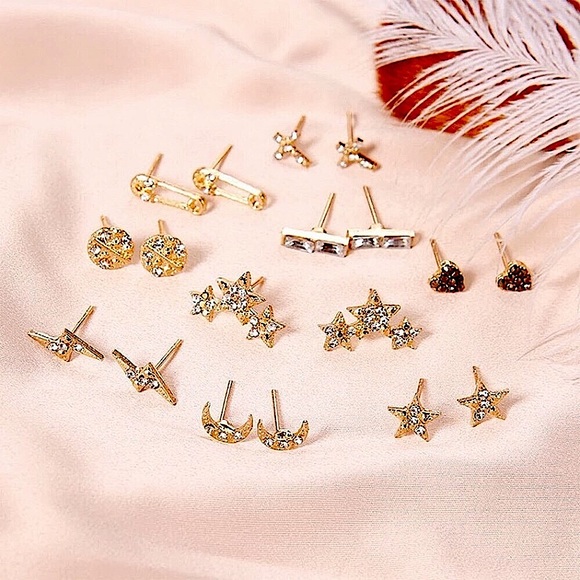 Crystal star safety pin earring set⚡️(9 pairs) - Picture 6 of 9